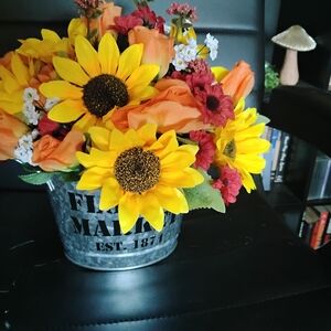 Vibrant Sunflower and Rose Faux Floral Arrangement